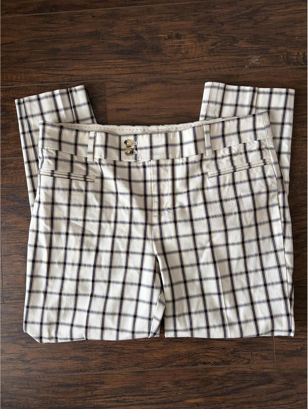 Anthropologie the essential slim plaid cropped ankle pant sz 12